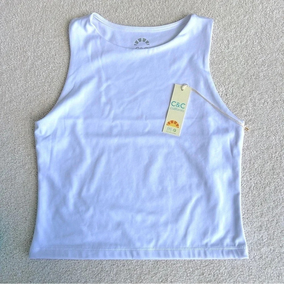 Women’s C&C California Contour Portia High Neck White Tank Top NWT - Picture 1 of 4